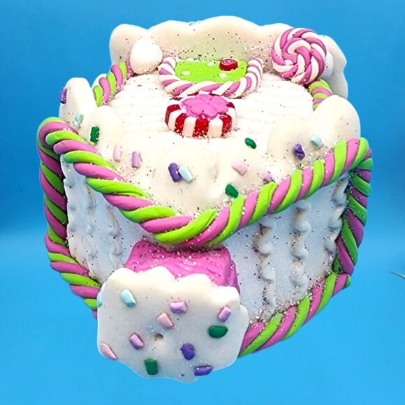 Gingerbread House Ornament Pink White Peppermint Candy Fake Bake Christmas Faux - Picture 7 of 8